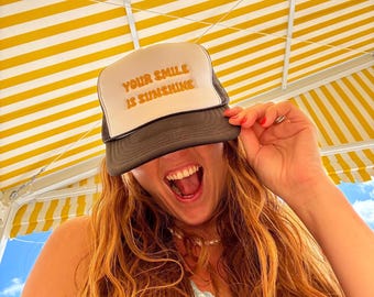 Your Smile is Sunshine Embroidered Trendy Trucker Hat for Women, Preppy Weekend Vacation Trucker Hat, Best Friend Gift for Her