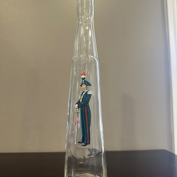 Vintage DRL Solaro Italy Glass Decanter Wine Bottle w/Soldier Sticker 12.5”