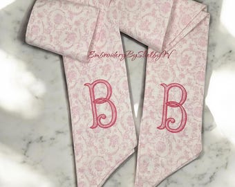 WREATH SASH, Light pink toile scroll, pink on white chinoiserie inspired, pink toile, summer decor, wedding decor, front door decor, gifts