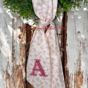 PINK WREATH SASH, Light pink bow fabric, pink on pink, pink bows, summer decor, front door decor, gift ideas, pink embroidery