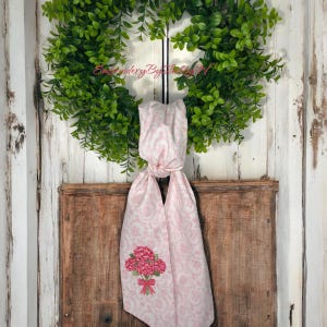 WREATH SASH, Light Pink toile scroll, pink on white chinoiserie inspired, pink toile, summer decor, front door decor, pink home decor