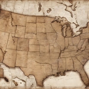vintage Cartographie Rêverie Vieille Sépia US Carte Impression d’art numérique pour un charme intemporel - 16:9 Aquarelle Peinture Impression numérique