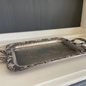 Gotham Silver on Copper 618 Rectangular Serving Tray - Ornate Grape Floral Vintage Silverplate - International Silver Co.