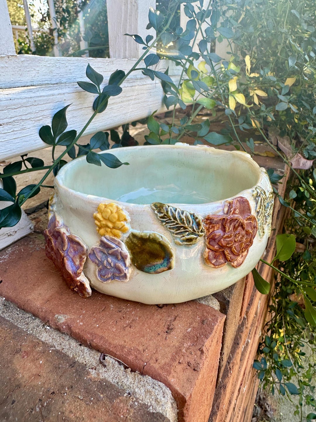 Ceramic Floral Bowl, Bowl With Bright Colored Flowers and Leaves ...