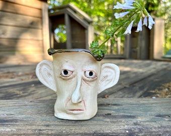 Vase with a Face, Face Vase, Unique Vase, Interesting Vase, Vase Sculpture, One of a Kind Vase with a Face, Handmade Pottery Vase