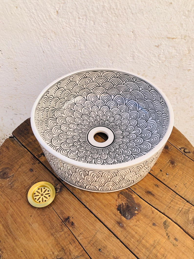 Handcrafted Ceramic Bathroom Sink Ceramic Vessel Sink Solid Ceramic Sink Moroccan Handmade ceramic sink for kitchen Handmade Basin zdjęcie 2