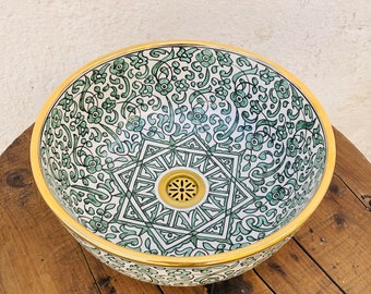 Handcrafted Moroccan Green Pottery Sink: Eco-Friendly Elegance for Your Home