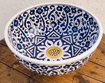 Handcrafted Ceramic Bathroom Sink - Ceramic Vessel Sink - Solid Ceramic Sink - Moroccan handmade ceramic sink for kitchen - Handmade Basin