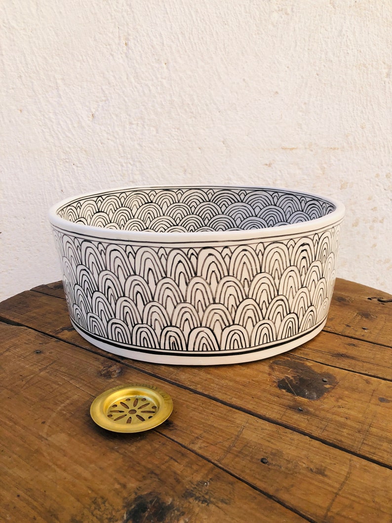 Handcrafted Ceramic Bathroom Sink Ceramic Vessel Sink Solid Ceramic Sink Moroccan Handmade ceramic sink for kitchen Handmade Basin zdjęcie 3