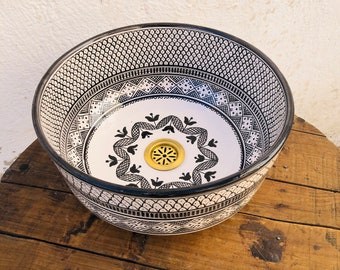 Exquisite Moroccan Mosaic Sink - Silver Accents - Handcrafted Ceramic Bathroom Sink - Ceramic Vessel Sink.
