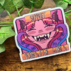 Monster Girl Pixel Art Sticker - Water-Resistant Laminated Vinyl Die-Cut