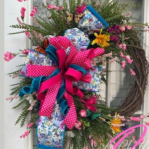 Grapevine wreath, pink flower wreath, butterfly wreath, Mother’s Day wreath, spring grapevine wreath, everyday wreath, home decor