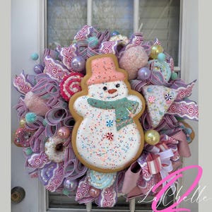 Snowman wreath, Candyland wreath decor, Christmas door decor, front door wreath, candyland wreath