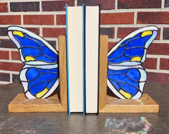 Handcrafted Stained Glass Butterfly Bookends: Bookshelf Decor