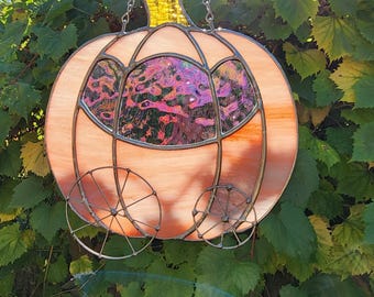Stained Glass Pumpkin Carriage Suncatcher | Fairytale-Inspired Window Hanging Décor