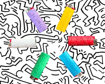 Keith Haring Bic Lighter Cover Set (6 Pack); Gift Pack, Pop Art Accessory, 3D Printed, Vintage Art Collectible