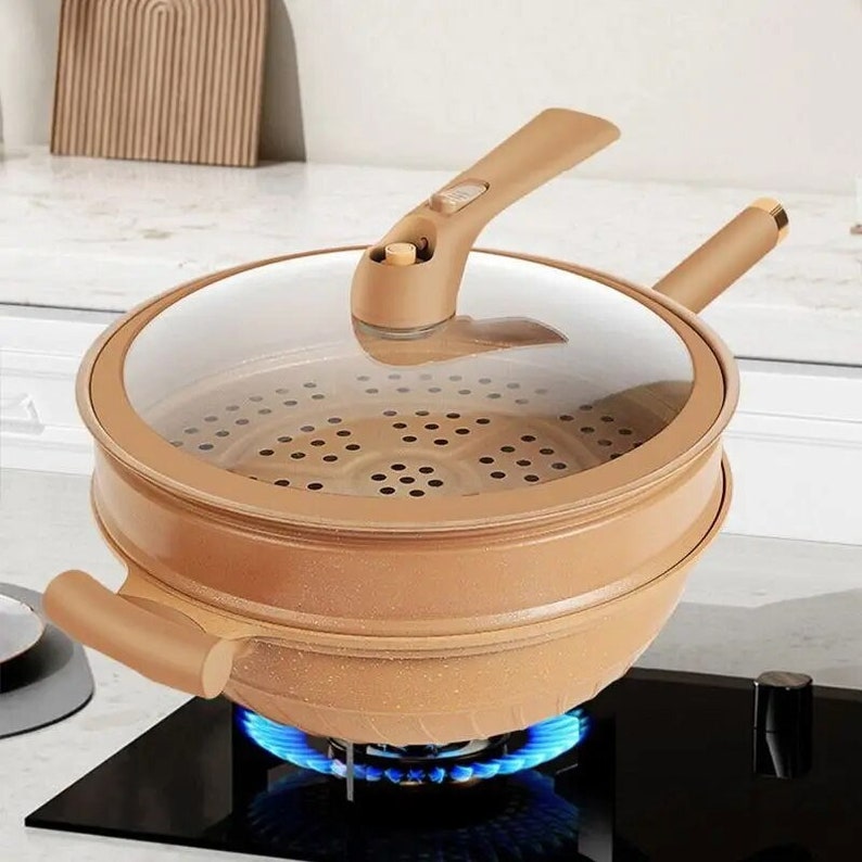 Nonstick Clay Wok With Steamer Basket Clay Wok Micropressure Etsy
