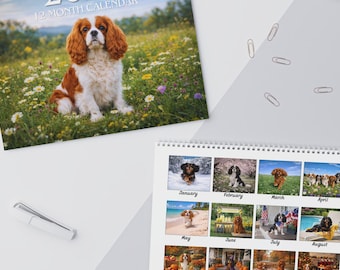 Cavalier King Charles-spaniël fotowandkalender 2026 | Hondenras maandkalender Blenheim, driekleurig, robijn, zwartbruine puppy's nieuwjaar
