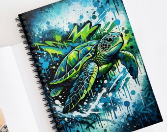 Graffiti Art Schildpad Spiraal Notitieboek – Blauwgroen Zeeschildpaddendagboek (6" x 8")