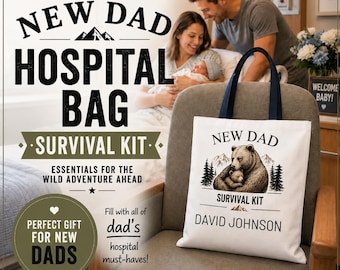 Personalisierte Krankenhaustasche für werdende Väter – Überlebensset | Geschenk für frischgebackene Väter | Geschenk für werdende Väter | Leere Wickeltasche | Geschenk zur Babyparty