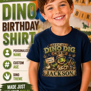 Personalized Dino Dig Crew Birthday Shirt | Custom Fossil Hunter Shirt | Dinosaur Birthday Party T-Shirt | Custom Name Kids Paleontology Tee