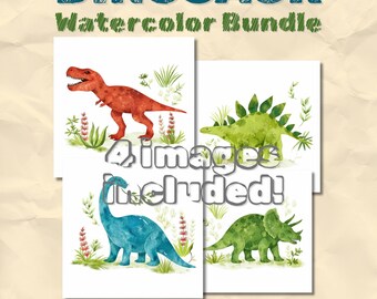Aquarel dinosaurus digitale download schilderij clipartbundel png