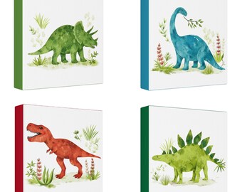 Dinosaurus canvas muurkunst voor kinderkamer, speelkamerdecoratie kinderzone aquarel
