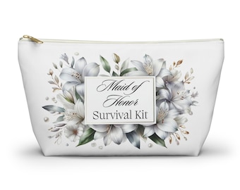 Maid of Honor Survival Kit Accessory Pouch w T-bottom Great Back to School, Makeup, Hair, Bridal, Bridal Party Wedding Decor Gift Keepsake