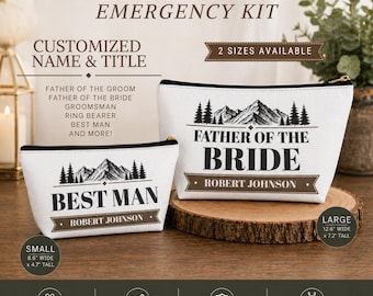 GEPERSONALISEERDE AANGEPASTE NAAM Vader van de bruid Survivaltas Trouwdag Emergency Kit Bruidsjonkers Beste Man Bruidegom Party Keepsake Gift