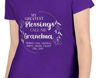 GEPERSONALISEERD My Greatest Blessings Noem me oma Unisex jersey korte mouw V-hals T-shirt moeder oma Moederdag kerst verjaardag