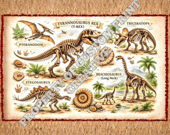 DIGITALE DOWNLOAD Aquarel stijl dinosaurus fossiele skelet botten kunstwerk perfect voor dinosaurus thema jongens slaapkamer kinderkamer speelkamer