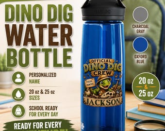 Personalisierte Dino-Ausgrabungs-Trinkflasche | Individuelles Geschenk für Kindergeburtstage mit Fossilienjäger-Motiv | Dinosaurier-Schulflasche | Geschenkidee für den Schulstart