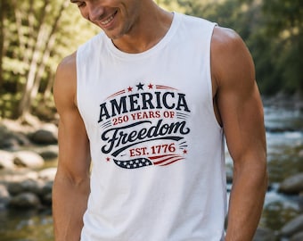 Amerika 250 Jahre Freiheit ärmelloses T-Shirt Tank Top | Patriotische USA-Flaggen-Grafik 1776 Jahrestag der Vereinigten Staaten