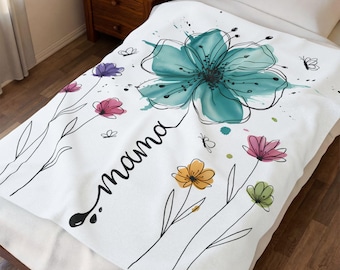 Mama bloemen aquarel pluche fluwelen deken, wilde bloemen modern Moederdagcadeau