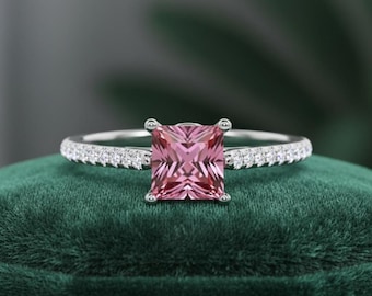 Pink Tourmaline Bridal Engagement Ring • 925 Silver October Birthstone Ring • Pink Tourmaline Promise Ring Wedding Anniversary Jewelry