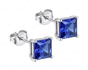 Blue Sapphire Stud Earrings • September Birthstone Jewelry • Deep Blue Brilliant Cut Gemstone • Gold or Silver Dainty Studs
