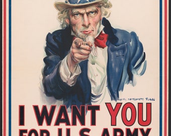 Tío Sam Vintage Te quiero para el cartel del ejército de los EE. UU. 1917 Primera Guerra Mundial *Solo descarga digital*