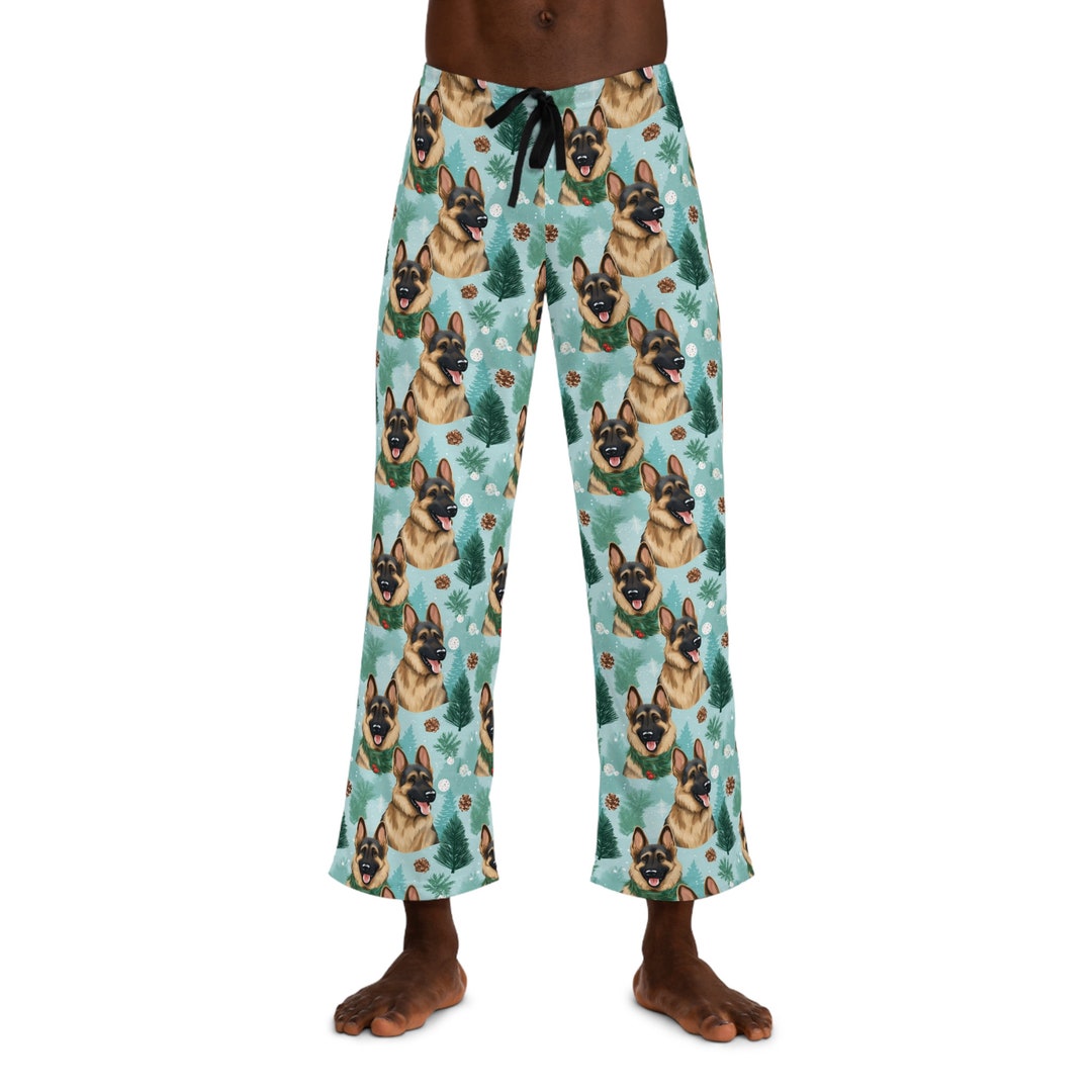 German Shepherd & Christmas Tree Men's Pajama Pants Festive Holiday
