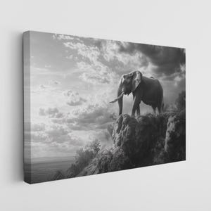 Elephant Canvas Wall Art, Black and White Animal Photo Print, Handcrafted High-Quality Decor, Modern Wildlife Artwork, Stylish Gift Idea