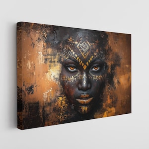 Tribal African Woman Canvas Wall Art – Modern Abstract Portrait Print – Ethnic Face Art for Bedroom, Living Room Decor