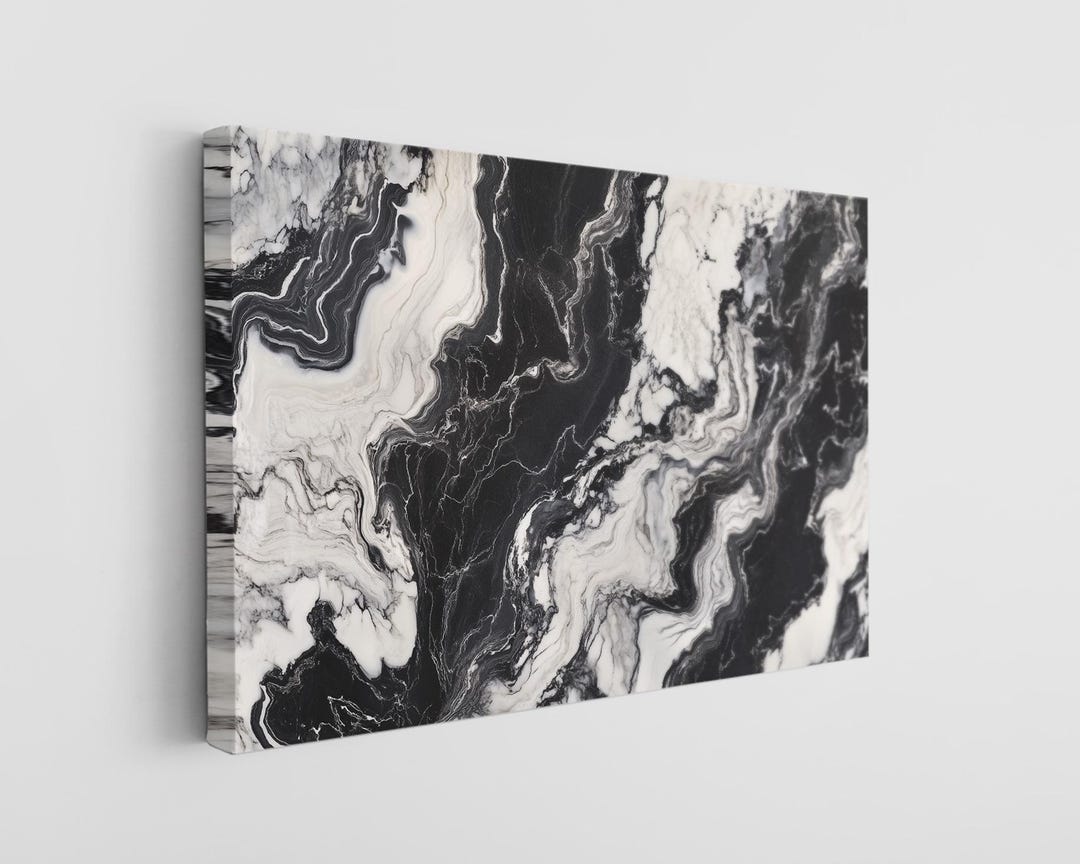 Black and White Abstract Marble Texture on High-quality Canvas Print ...