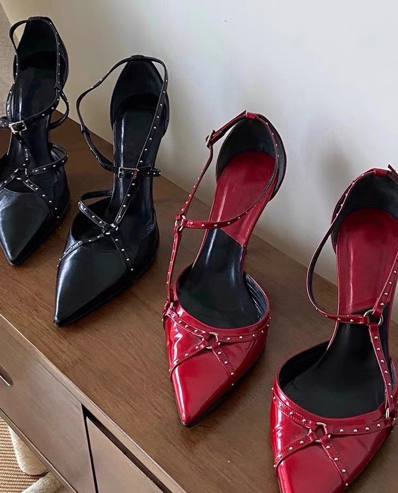 Martello by Hammer Red Slip In Shoes| Vintage Statement Red heels|  Floral and sheer flats  floral