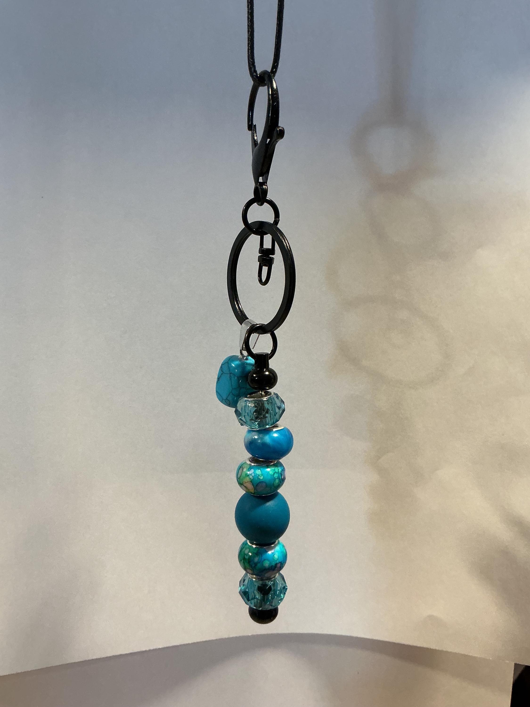 Blue Beaded Keychain - Etsy