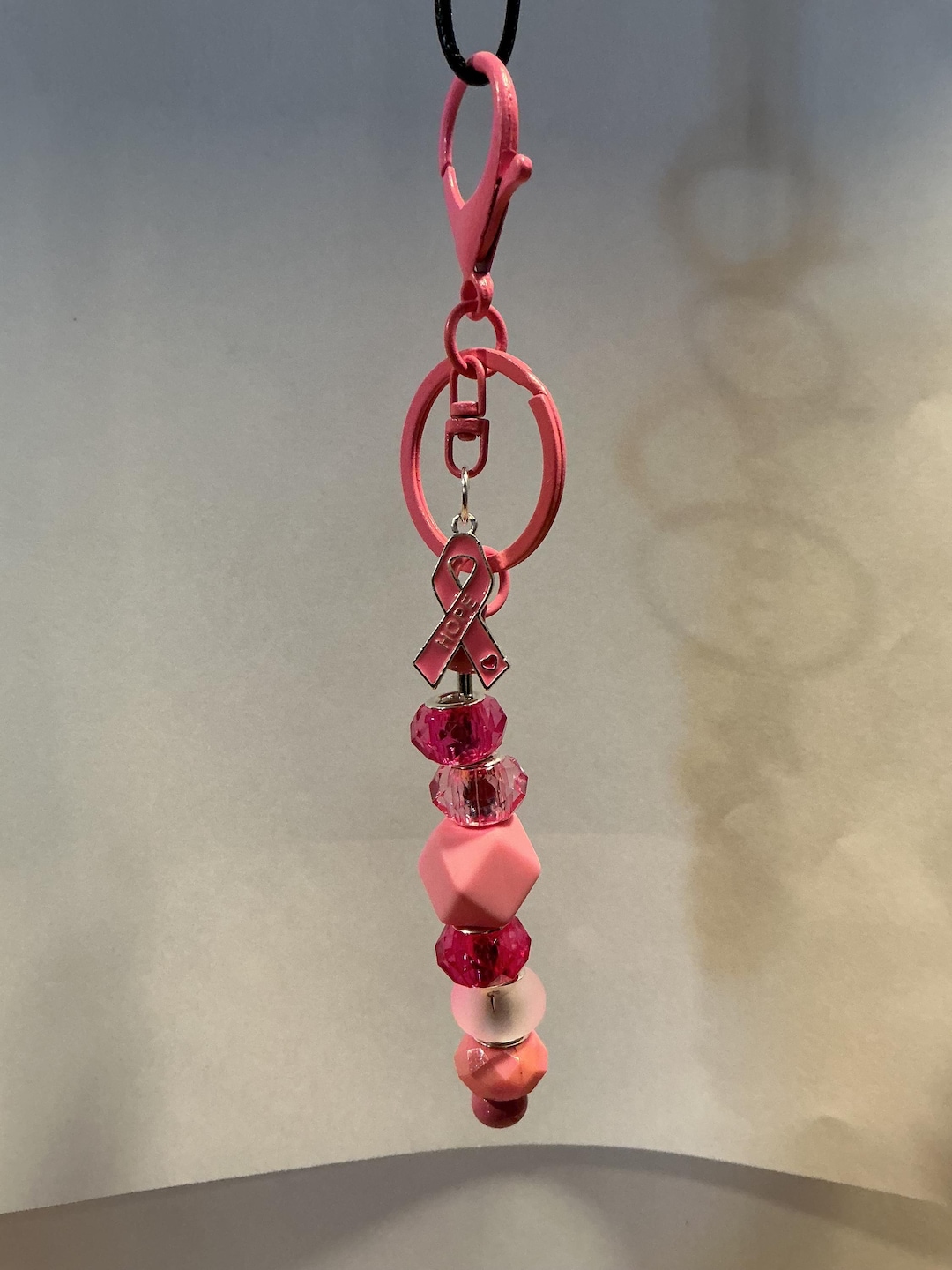 Breast Cancer Beaded Keychain - Etsy