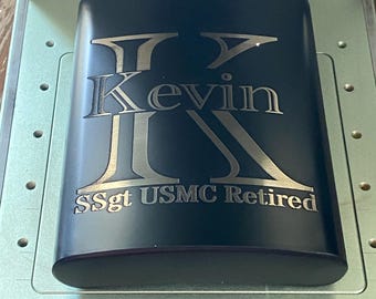 8 oz. Custom engraved Black Stainless Flask, , Black Flask for Men, Flask Groomsmen, Flask For Him, Dad Gift, Military First responders.