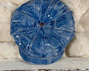 Large / XL 70s Handmade Denim Patchwork Hat / Engineer Hippie