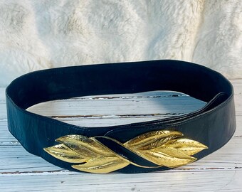 BRIGHTON Vintage 1” Gold & Silver Buckle Black Faux Reptile Leather Belt S 28 90s Brighton Black Reptile Leather Belt Gold Silver Buckle  main image 3