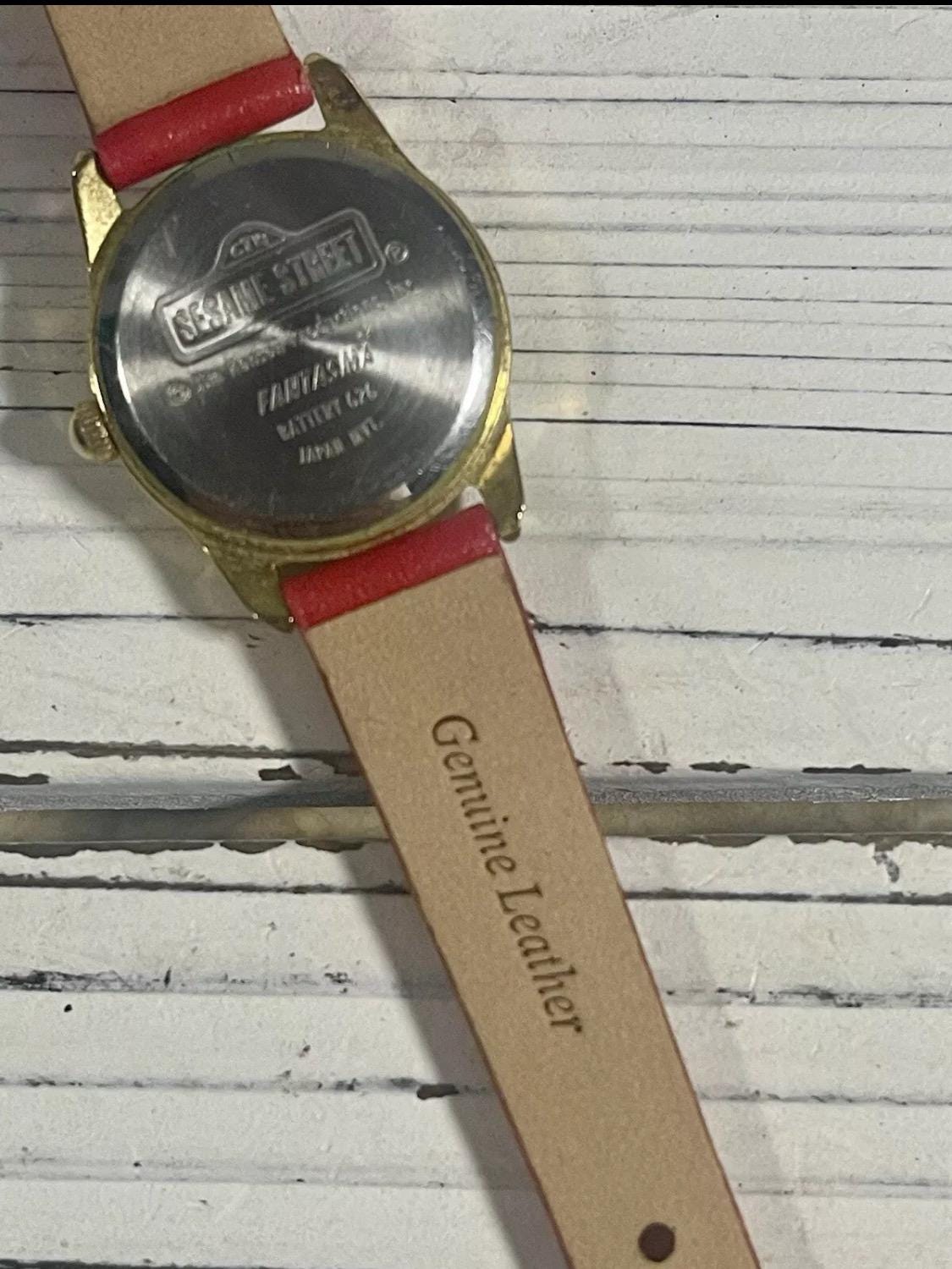 NEW BATTERY Vintage 90\'s Elmo Sesame Street Fantasma‎ Watch Red Leather Band NEW BATTERY Vintage 90 main image 2