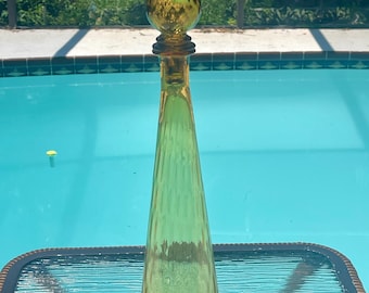 Vintage MCM Empoli Glass Amber Genie Bottle Decanter Stopper Italy DAMAGE