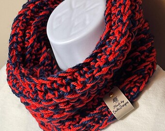 Chunky Crochet Knit Cowl: acrylic orange/navy blue Neck Warmer